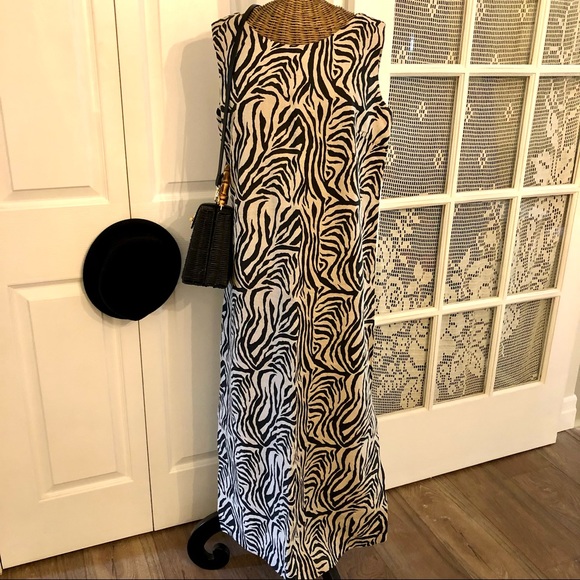 Unique Zebra Print , Heavy Raw Linen Dres, Sz M - Picture 2 of 12